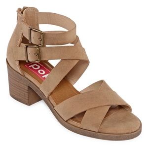 NIB POP Nicole Double Buckle Zip Back Heel Sandal